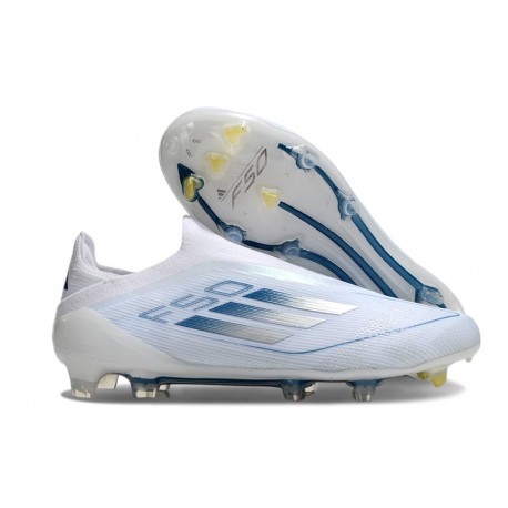 Adidas F50 Elite Snörlös FG Vit Blå