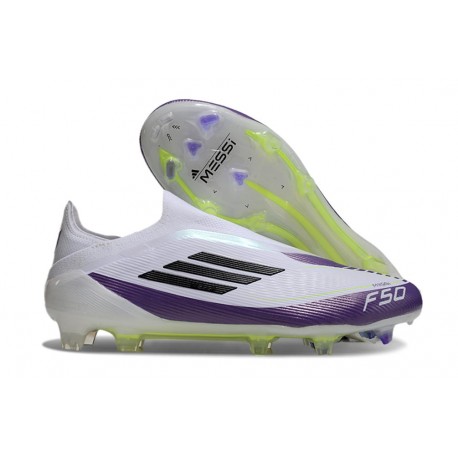 Adidas F50 Elite Snörlös FG X Messi Vit Svart Lila