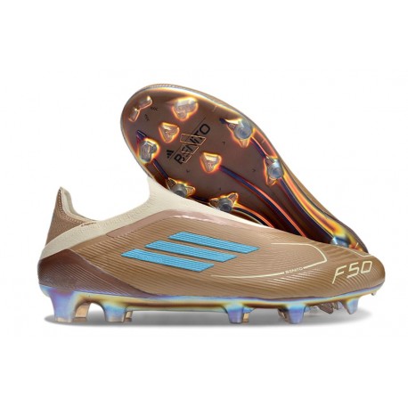Adidas F50 Elite Snörlös FG Brun Vit Blå